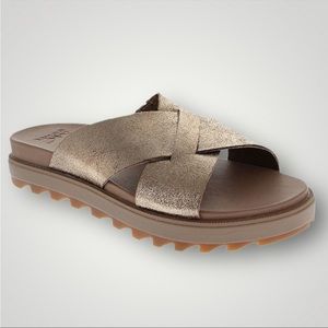 Sorel Roaming Criss Cross Slide Sandal Leather Ash Brown 8.5